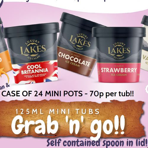 Luxury Lakes ice cream mini pots special offers at Focus Foods, Chesterfield